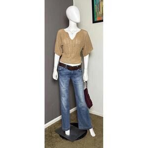 Vintage 1990's-Y2K Alpaca Open Knit Top from BCBG Light Brown Boho Sweater